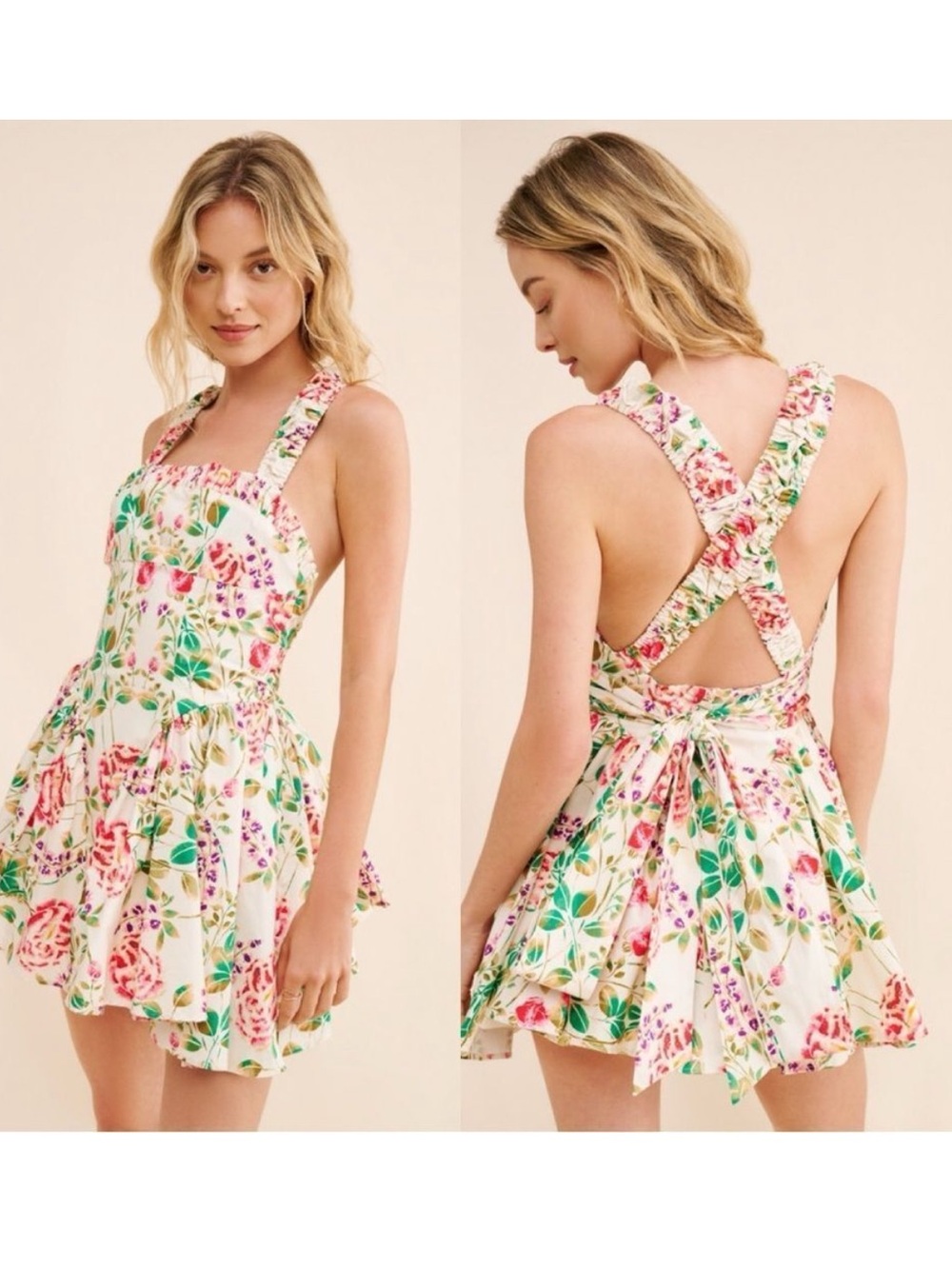 NWT Free People Matilde Poplin DropWaist Floral Tie Puffy Mini Dress XS